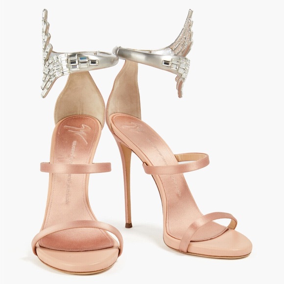 New with defects GIUSEPPE ZANOTTI Satin Ankle Strap Sandals US6 Heel Rhinestones - Picture 3 of 9